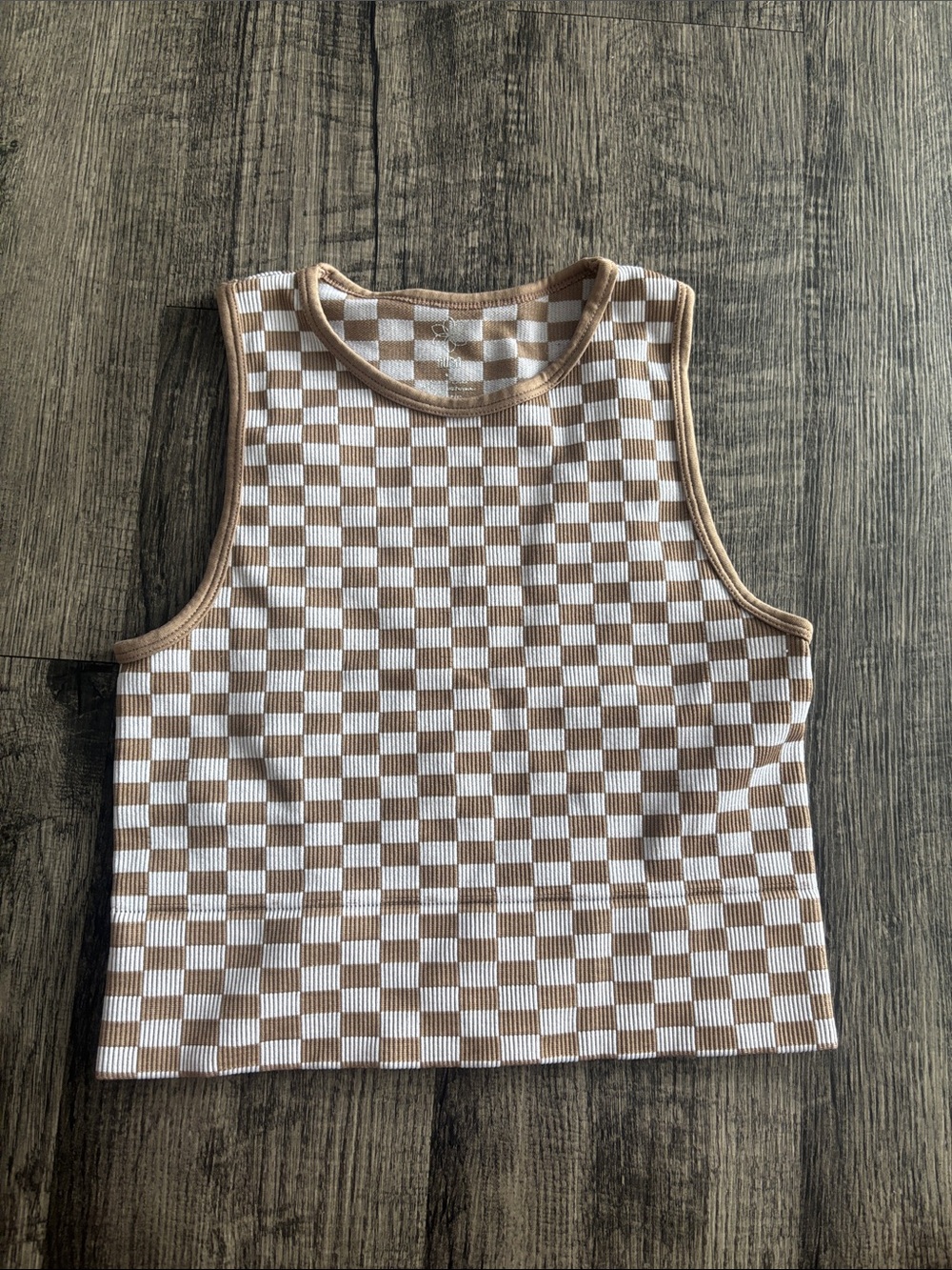 Checker Ribbed Tank Top - Cream & Tan